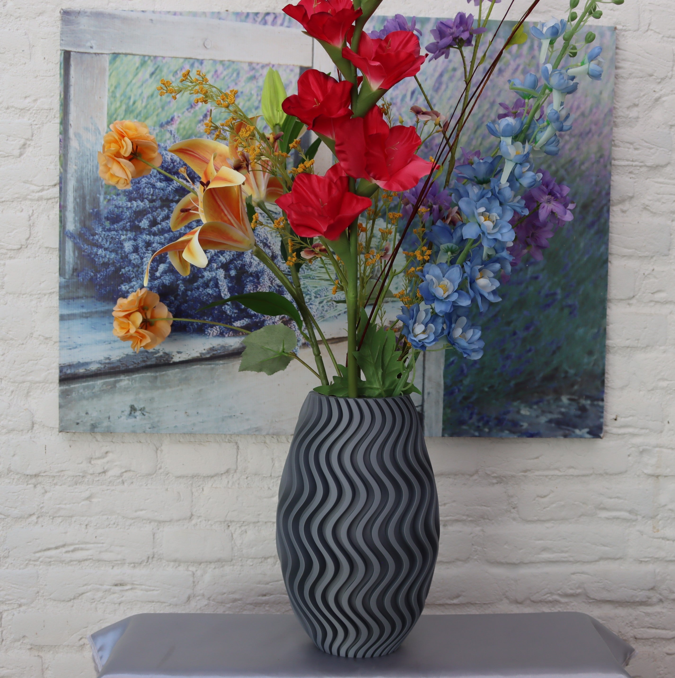 Bloemenvaas 30cm voor droog zijdebloemen in de kleur asgrijs 11102