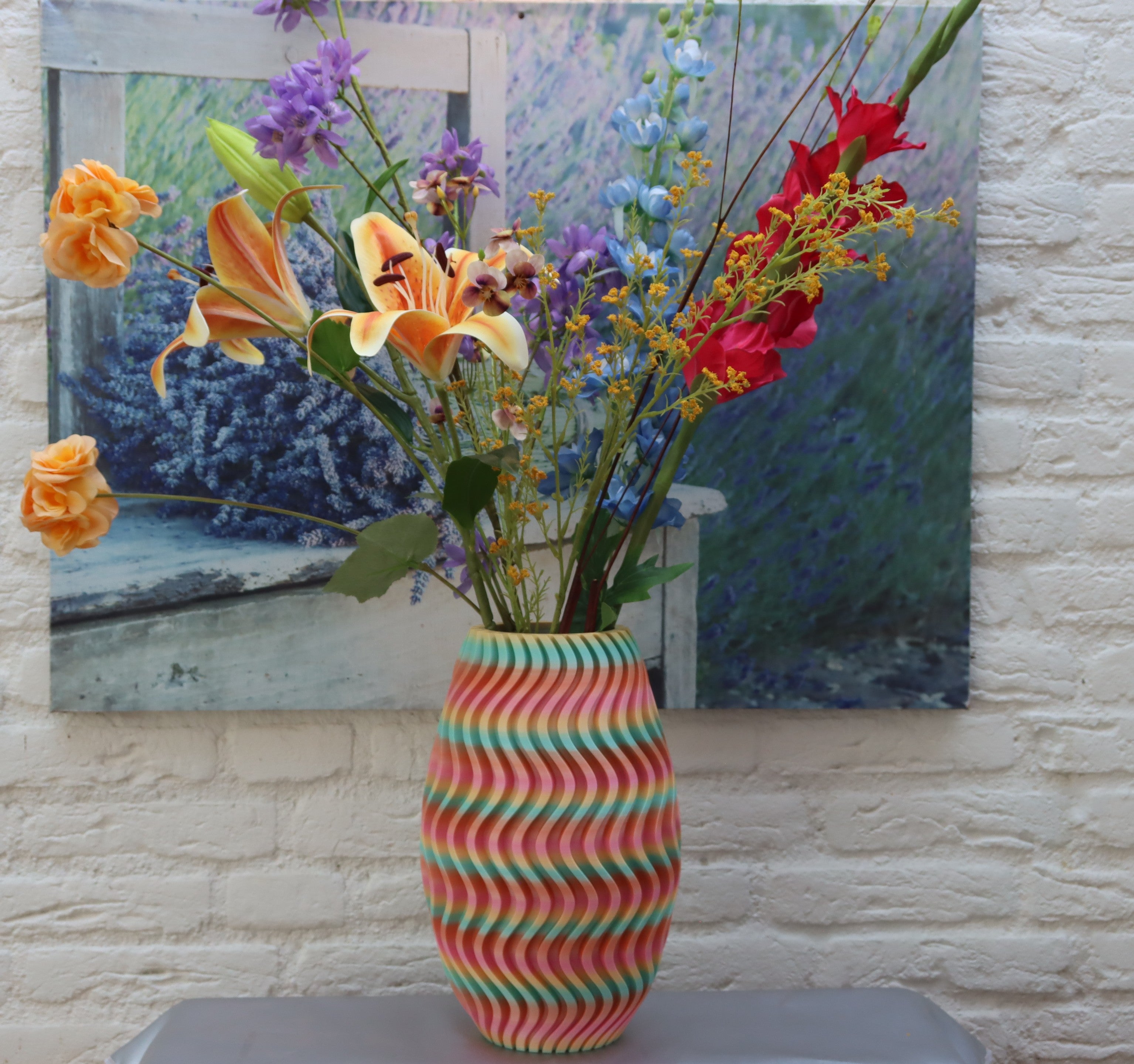 Bloemenvaas voor droog of zijde bloemen in Rainbow 05
